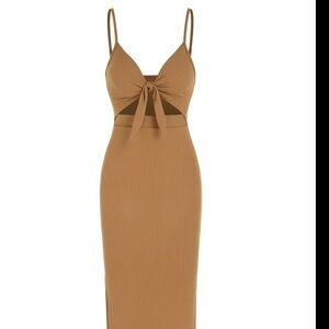 SHEIN Tan Tie Front Bodycon Dress